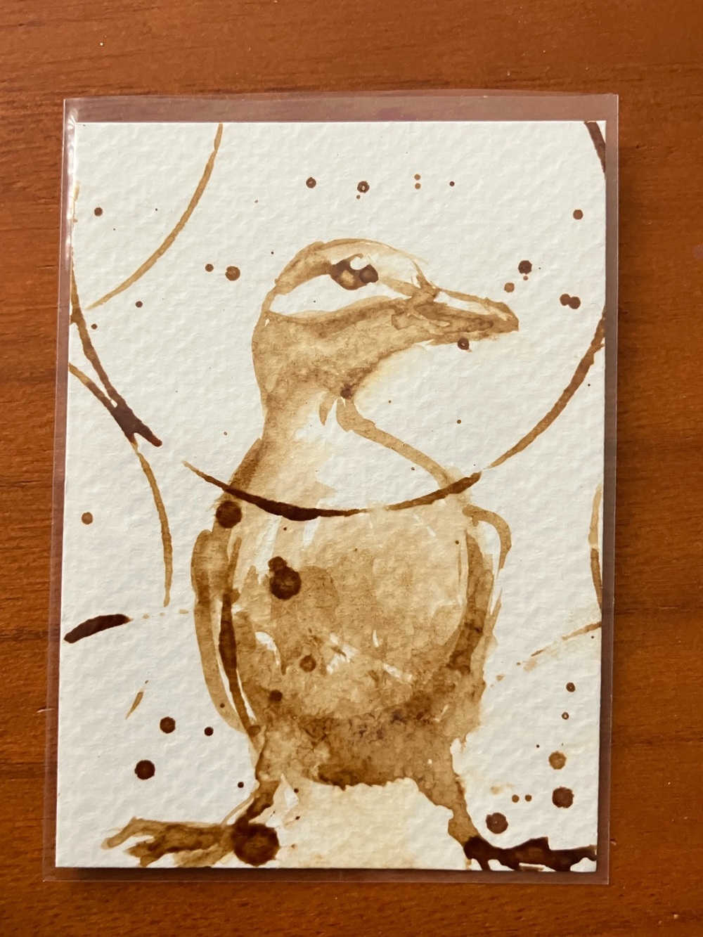 Aceo original coffee duck painting atc gift art duckling collectible Artettina